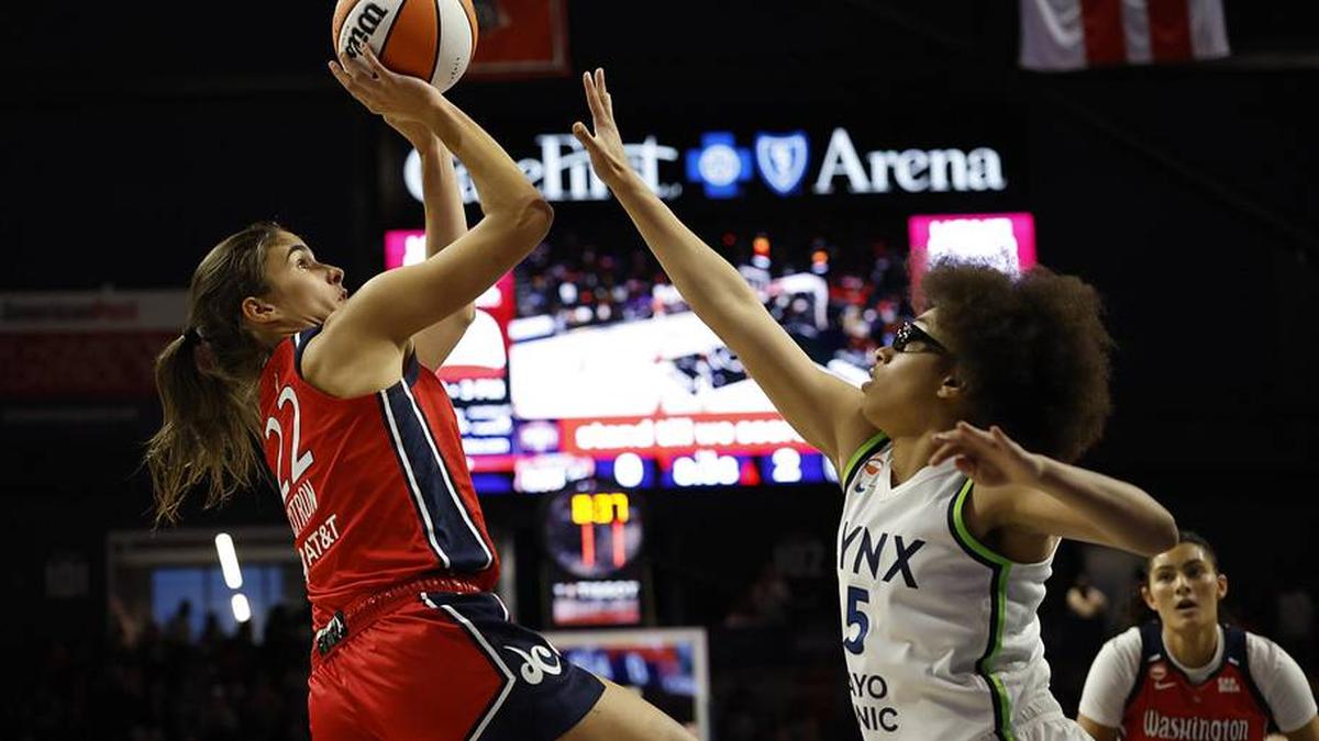  Once her teammate at Notre Dame, Miles squared off against Sonia Citron and the Mystics during the preseason. | Geoff Burke-Imagn Images 