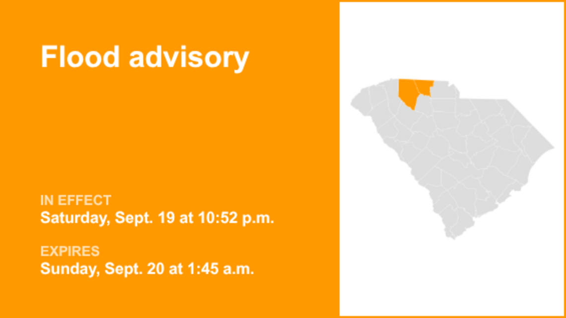 Flood advisory in place for Cherokee and Spartanburg counties until 1 a.m. Sunday 