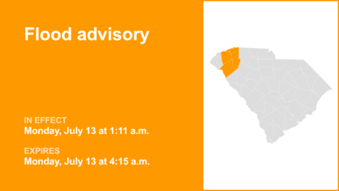 Flood advisory active for Upstate SC until early Monday morning due to intense downpours 