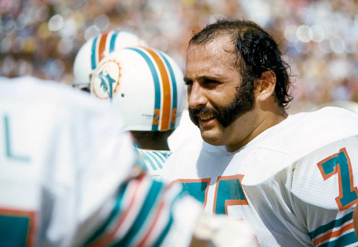  Oct 1973; Miami, FL, USA; FILE PHOTO; Miami Dolphins defensive tackle (75) Manny Fernandez on the sidelines during the 1973 season at the Orange Bowl. Mandatory Credit: Manny Rubio-USA TODAY Sports (c) Copyright Manny Rubio 
