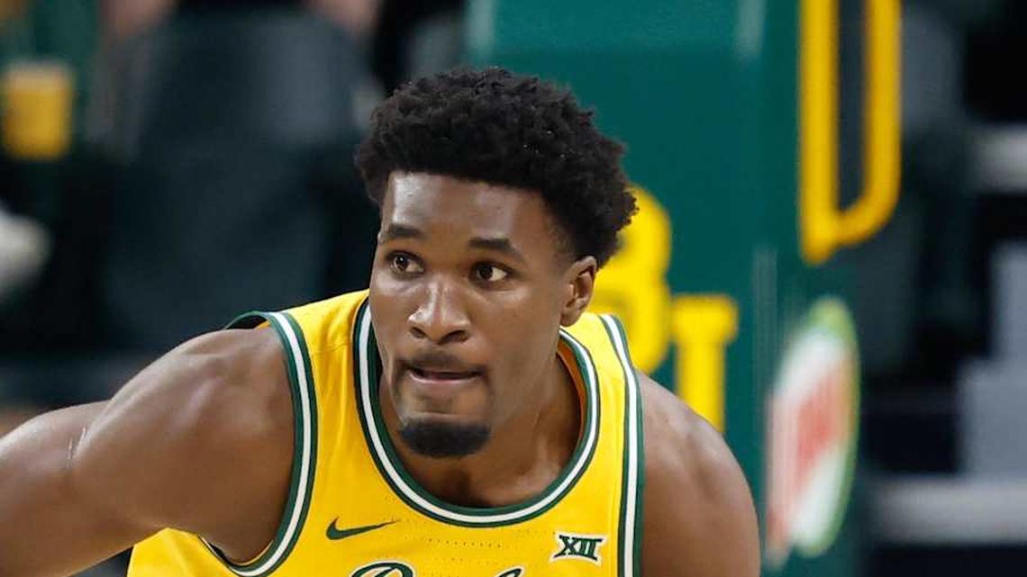  Mar 7, 2026; Waco, Texas, USA; Baylor Bears guard Tounde Yessoufou (24) dribbles the ball up court against the Utah Utes during the first half at Paul and Alejandra Foster Pavilion. Mandatory Credit: Chris Jones-Imagn Images | Chris Jones-Imagn Images 
