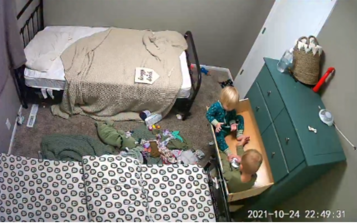  Twins Briggs and Breck in their room late one night. 