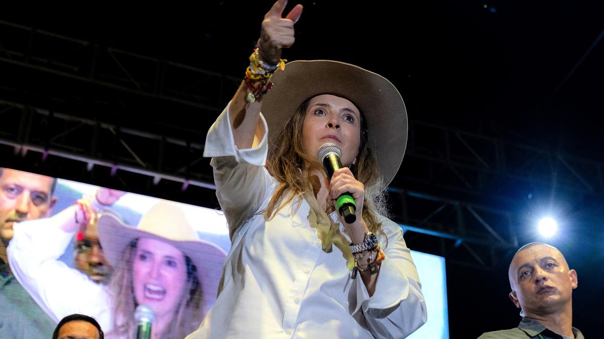 Colombia's presidential candidate Paloma Valencia, of the Centro Democratico party, speaks during a campaign rally in Villavicencio, Meta department, Colombia on April 30, 2026. Colombia will hold a presidential election on May 31, 2026. (Mario Toro/AFP/Getty Images/TNS)