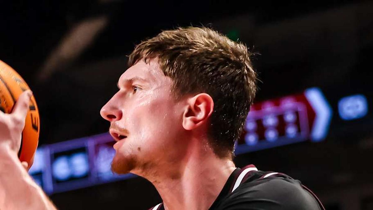  Feb 21, 2026; Columbia, South Carolina, USA; Mississippi State Bulldogs forward Sergej MacUra (11) attempts a three point basket against the South Carolina Gamecocks in the second half at Colonial Life Arena. Mandatory Credit: Jeff Blake-Imagn Images | Jeff Blake-Imagn Images 
