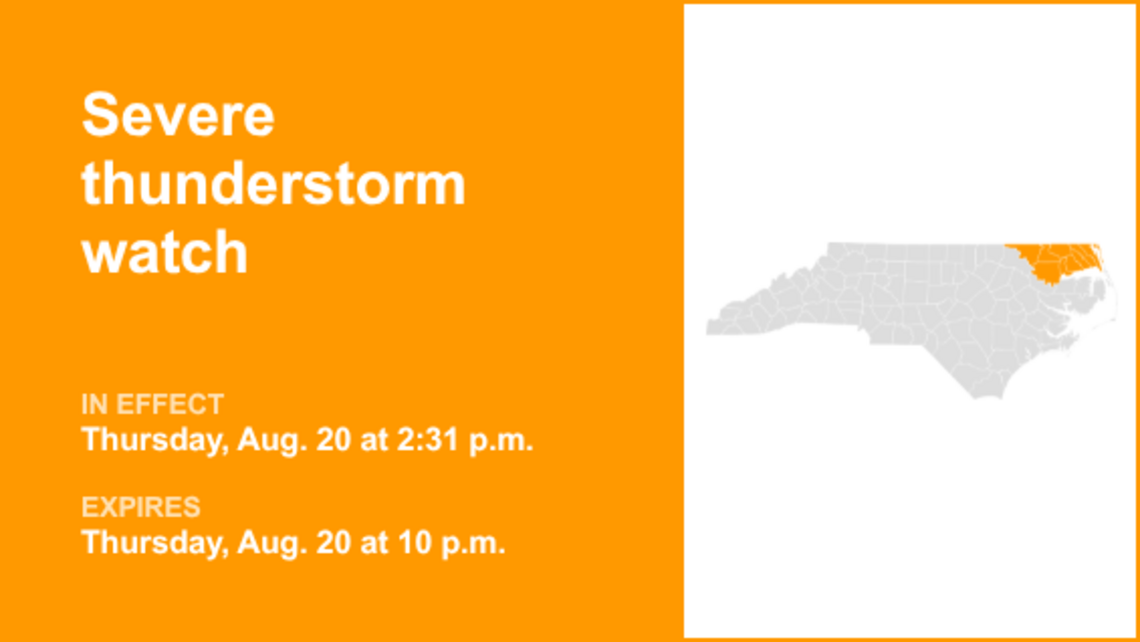 UPDATE: Severe thunderstorm watch in place for Eastern North Carolina until Thursday night 