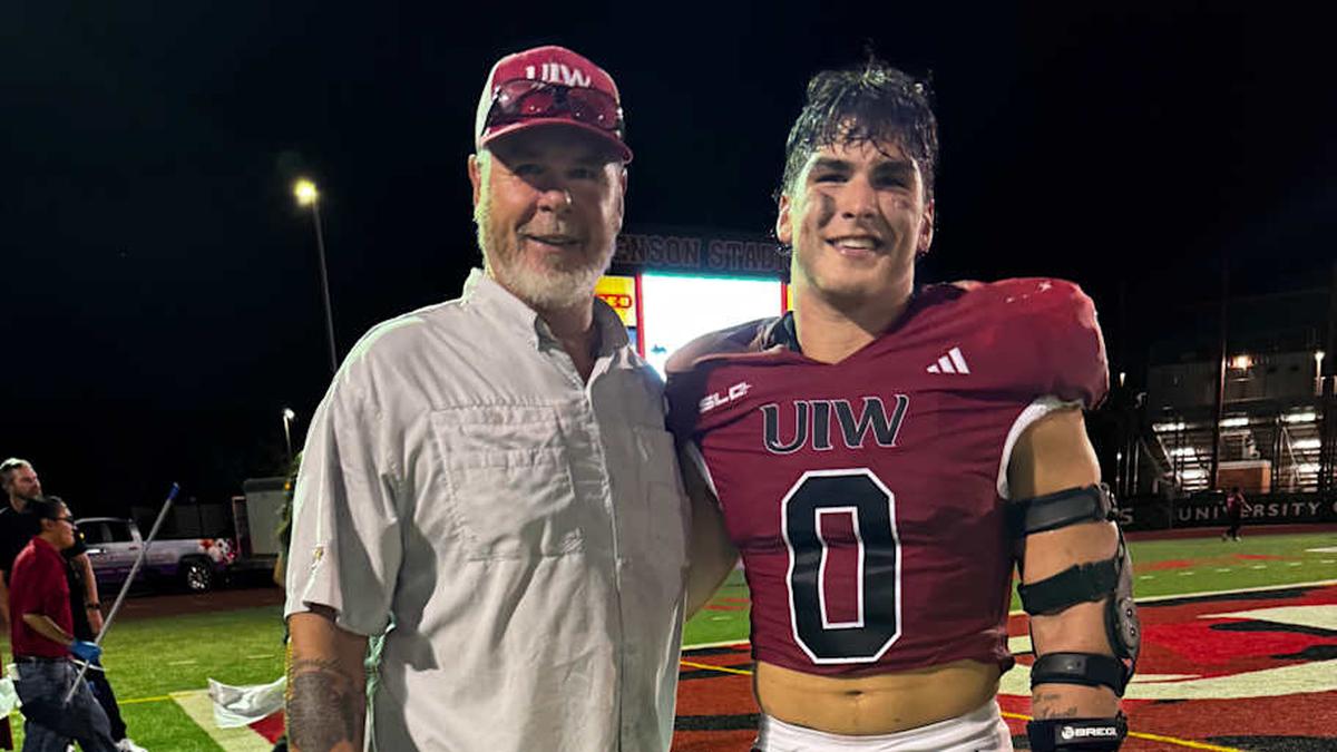  Incarnate Word linebacker Declan Williams and his father, former MLB relief pitcher Mitch Williams. | Contributed by Declan Williams 