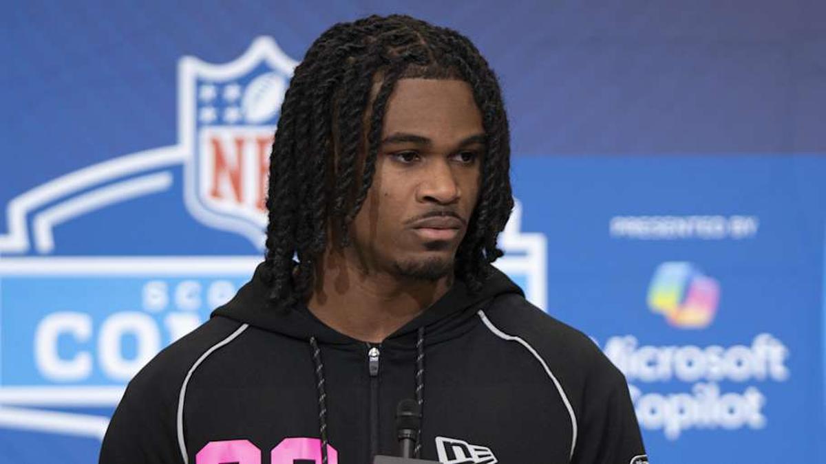  Feb 26, 2026; Indianapolis, IN, USA; Tennessee defensive back Jermod McCoy (DB20) speaks to media members during the NFL Combine at the Indiana Convention Center. Mandatory Credit: Jacob Musselman-Imagn Images | Jacob Musselman-Imagn Images 