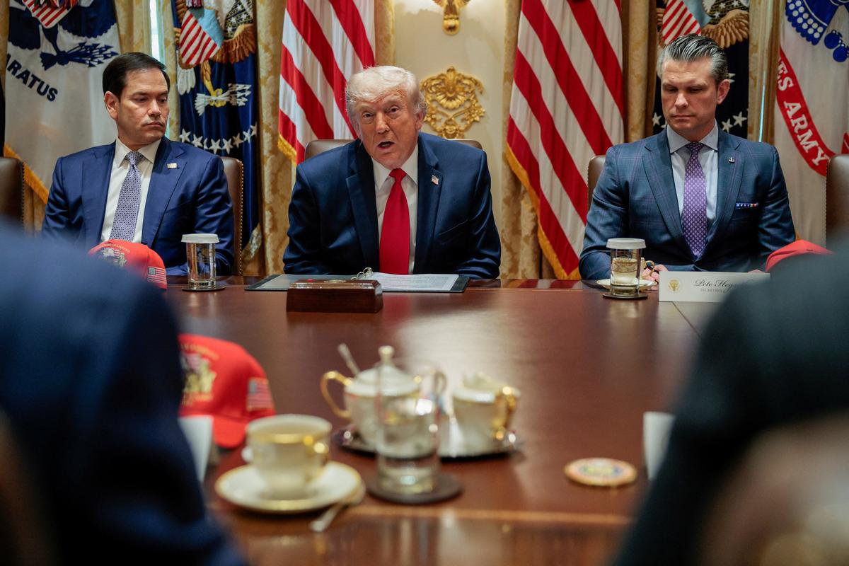U.S. President Donald Trump, Secretary of State Marco Rubio and Defense Secretary Pete Hegseth attend a cabinet meeting in the Cabinet Room at the White House, in Washington, D.C., U.S., May 27, 2026. REUTERS/Evan Vucci