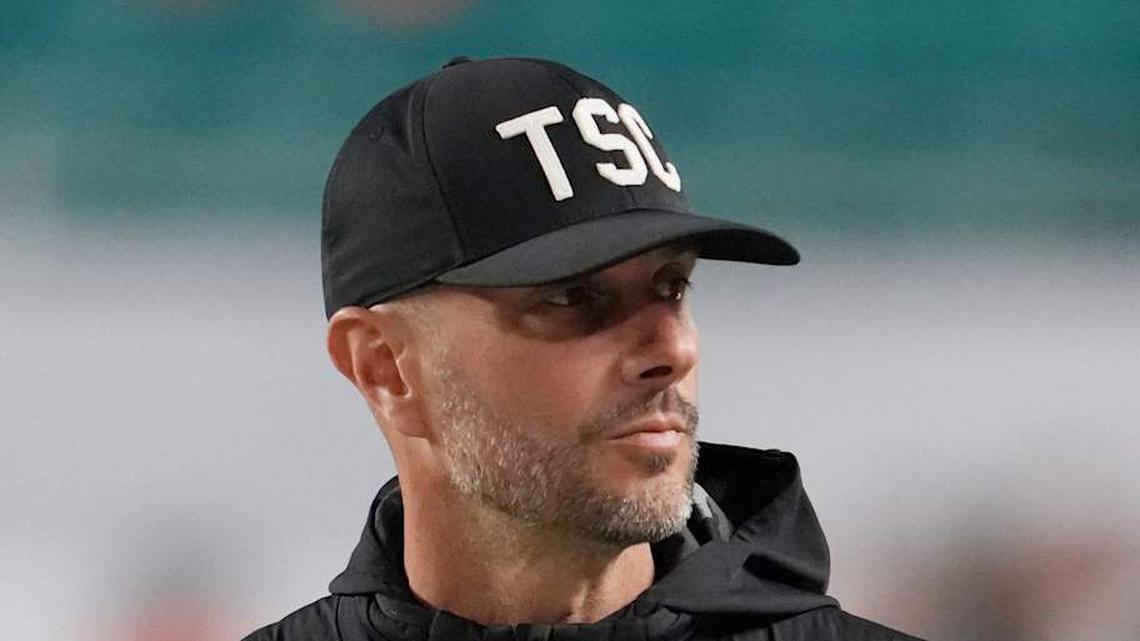 Jan 19, 2026; Miami Gardens, FL, USA; Las Vegas Raiders general manager John Spytek walks on the sideline before the CFP National Championship college football game between the Indiana Hoosiers and the Miami Hurricanes at Hard Rock Stadium. Mandatory Credit: Kirby Lee-Imagn Images | Kirby Lee-Imagn Images 