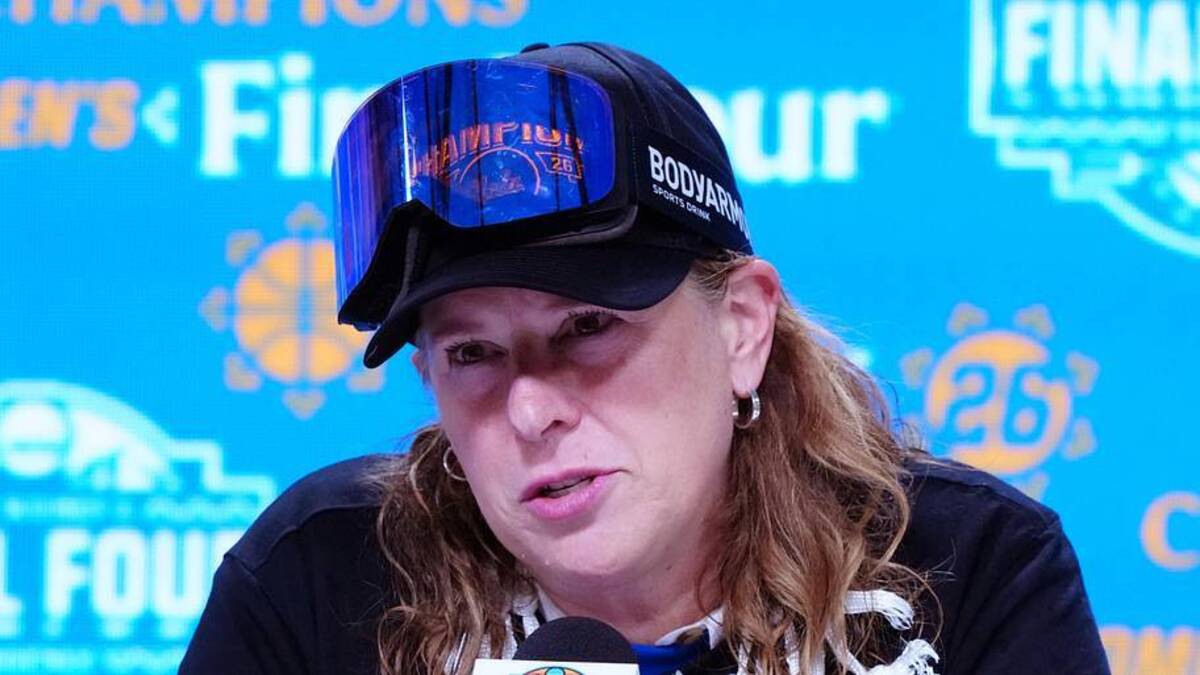  Apr 5, 2026; Phoenix, AZ, USA; UCLA Bruins head coach Cori Close speaks in a press conference after defeating the South Carolina Gamecocks during the National Championship game of the women's 2026 NCAA Tournament at Mortgage Matchup Center. Mandatory Credit: Kirby Lee-Imagn Images | Kirby Lee-Imagn Images 