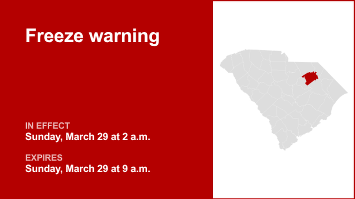 Freeze warning for Darlington County for Sunday 