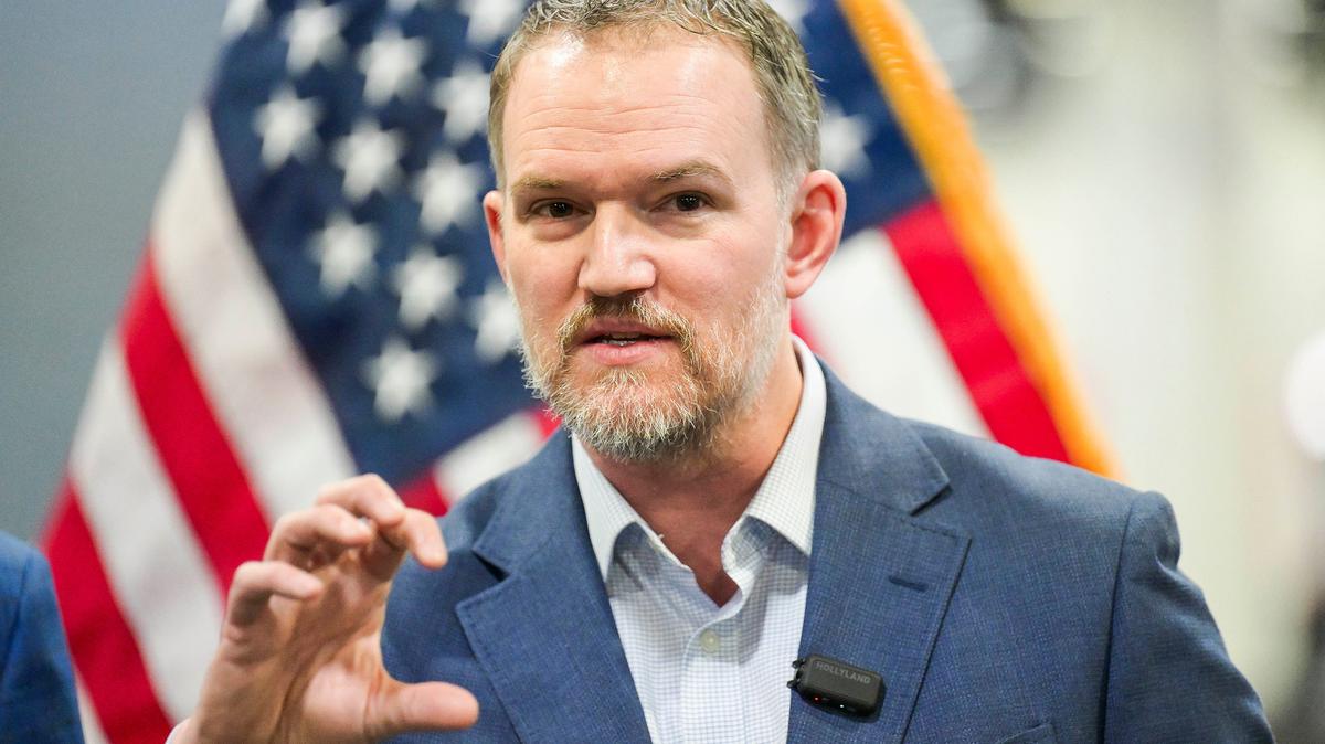 U.S. Trade Representative Jamieson Greer speaks during a news conference at the Detroit Auto Show on Jan. 17, 2026, at Huntington Place in Detroit. (Katy Kildee/The Detroit News/TNS)