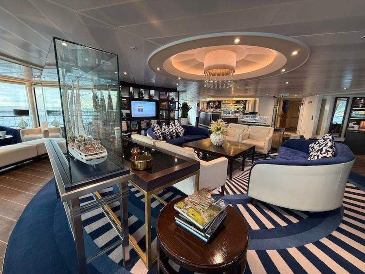  This became our favorite morning ritual. Over quiet cups of coffee in the lounge, we watched the sea drift by and realized the greatest gift of the voyage was having absolutely nowhere we needed to be. Photo credit: Sharon Kurtz 
