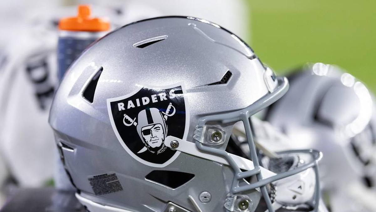  Aug 23, 2025; Glendale, Arizona, USA; Detailed view of a Las Vegas Raiders helmet during a preseason NFL game at State Farm Stadium. Mandatory Credit: Mark J. Rebilas-Imagn Images | Mark J. Rebilas-Imagn Images 