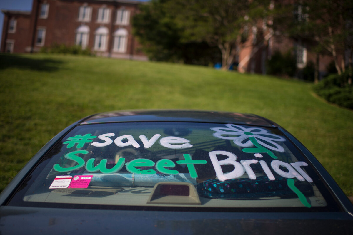  A car on the campus of Sweet Briar College in Virginia in 2015, when the college nearly closed. It has since continued to operate, thanks in part to contributions from alumni and other supporters. Credit: Jabin Botsford/The Washington Post via Getty Images