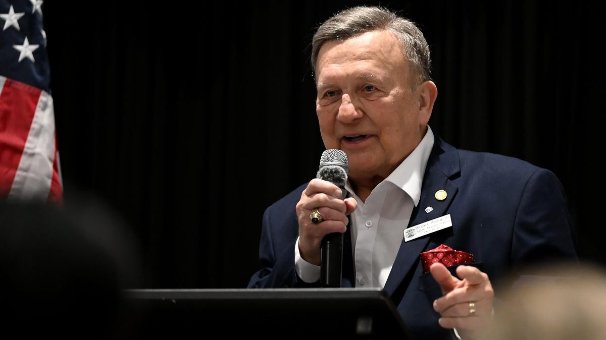 Michigan state Rep. Doug Wozniak, a Republican, speaks during a campaign event for Robert Lulgjuraj, candidate for U.S. Congress in District 10, on May 4, 2026, at Palazzo Grande in Shelby Township, Michigan. (Robin Buckson/The Detroit News/TNS)