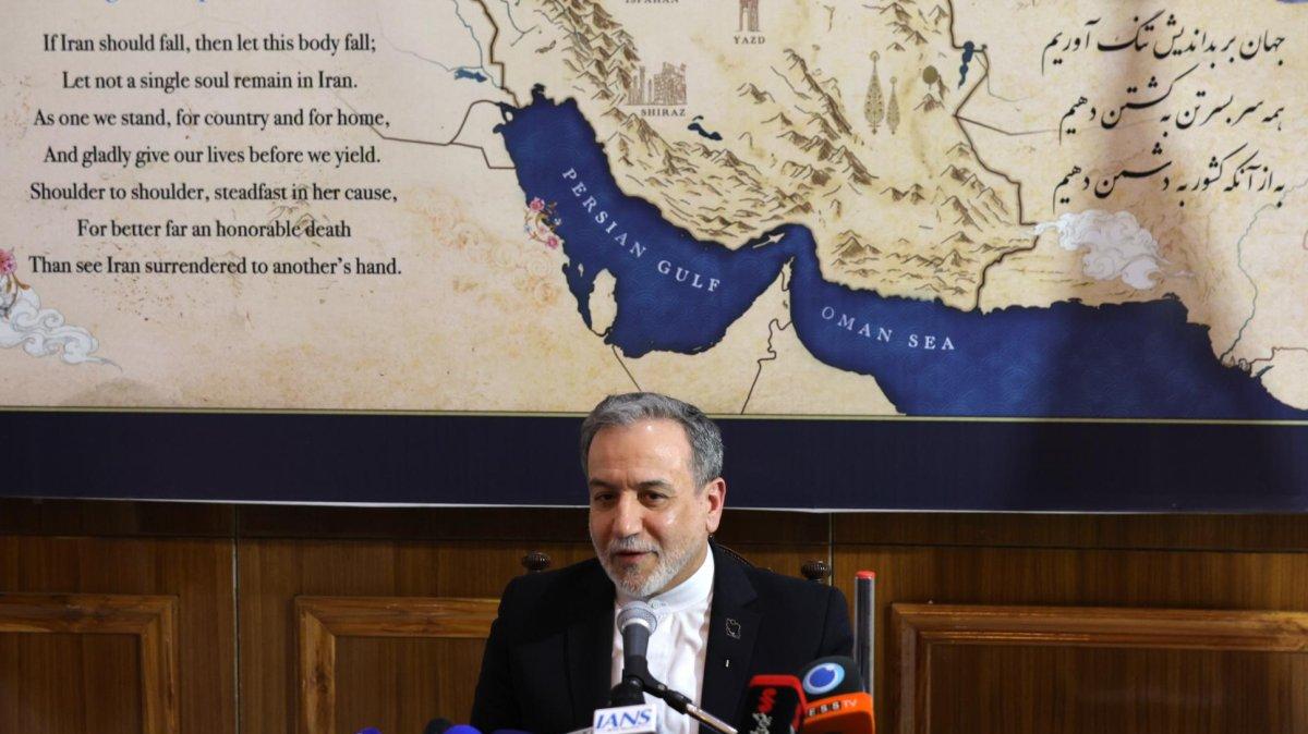 Iran's Foreign Minister Abbas Araghchi speaks at a press conference after attending the BRICS Foreign Ministers' Meeting at the Embassy of the Islamic Republic of Iran in New Delhi, India, Friday. Araghchi signaled a willingness to negotiate with the United States.
