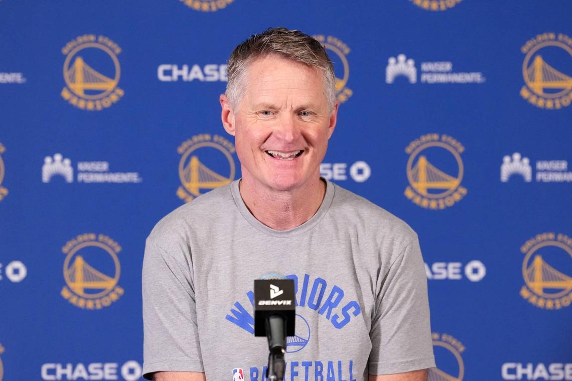  Golden State Warriors coach Steve Kerr talks to reporters post-game Kirby Lee-Imagn Images