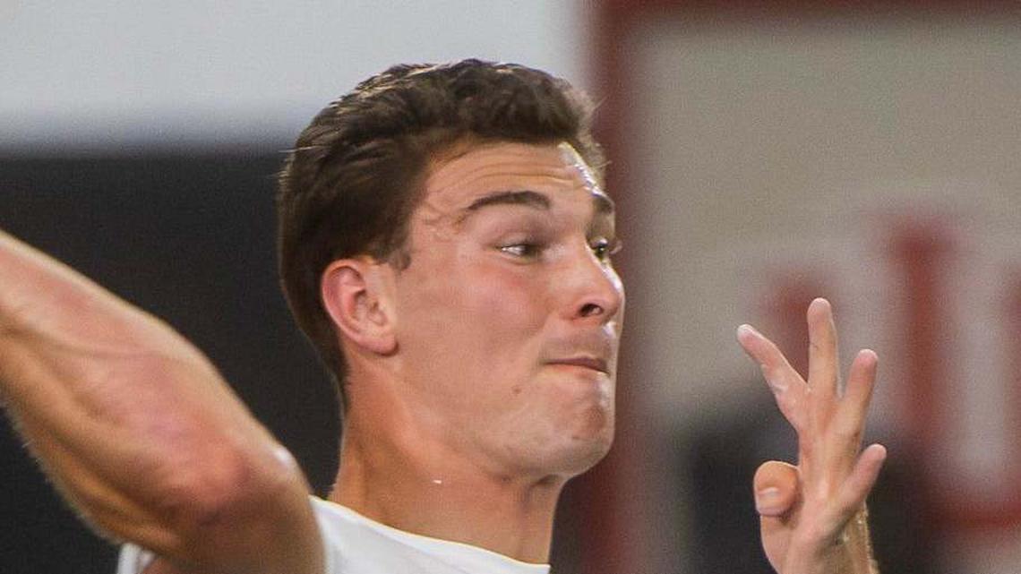  Fernando Mendoza participates in Indiana University's Pro Day at Mellencamp Pavilion on Wednesday, April 1, 2026. | Rich Janzaruk/Herald-Times / USA TODAY NETWORK via Imagn Images 
