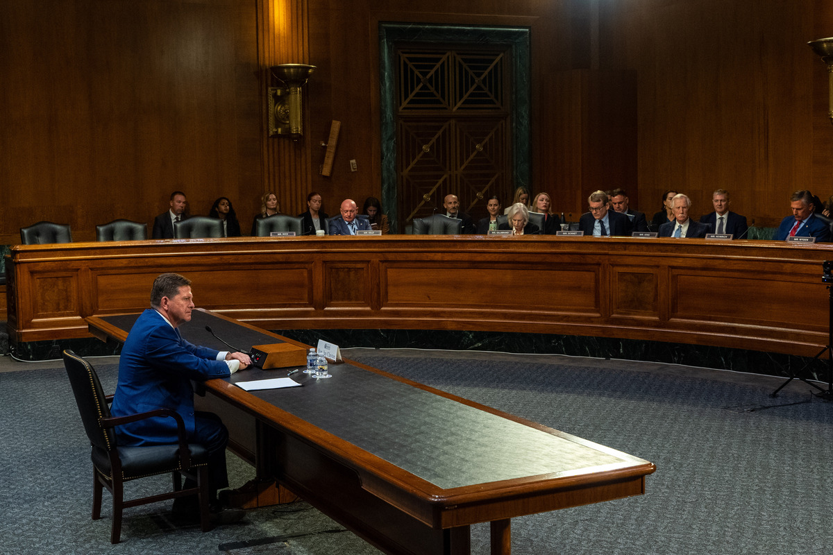 Jay Clayton, the U.S. attorney for the Southern District of New York and President Donald Trump's nominee to lead the nation's intelligence community, during his confirmation hearing before the Senate Intelligence Committee in Washington, on Wednesday, July 15, 2026. Clayton dodge efforts to get him to say on the record that Joe Biden had fairly won the 2020 election. (Alex Kent/The New York Times)