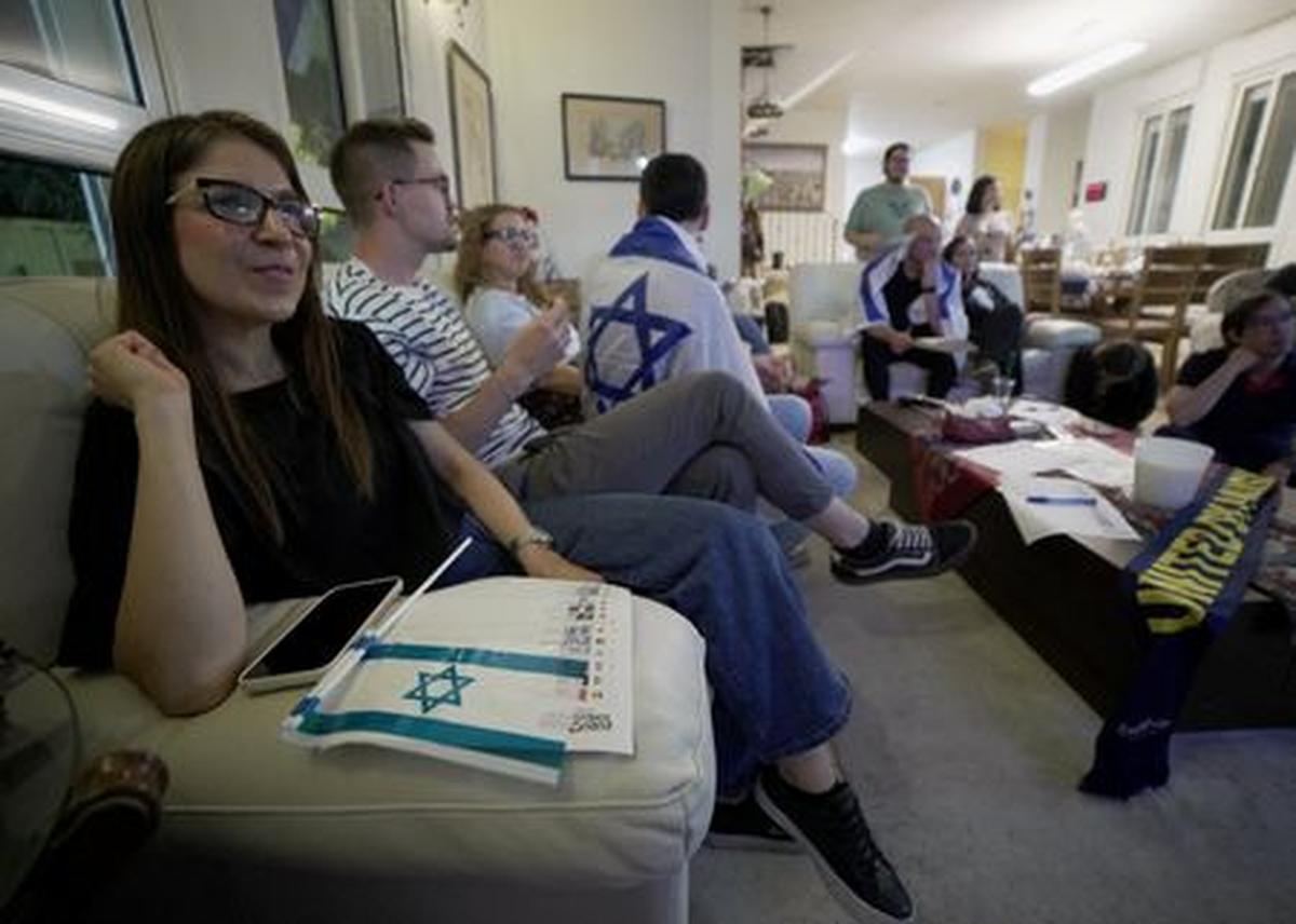 Israelis watch the first Eurovision semi-final at a watch party in Kfar Saba, Israel, May 12, 2026. REUTERS/Joseph Campbell