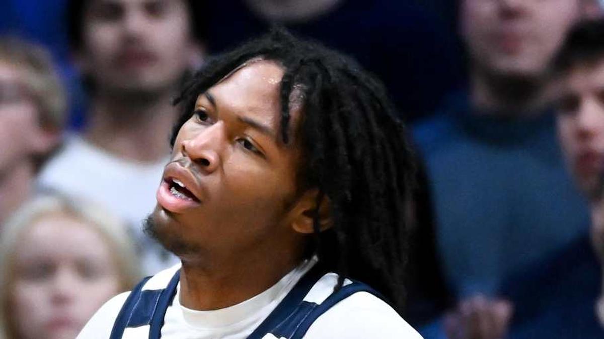  Jan 6, 2026; Indianapolis, Indiana, USA; Butler Bulldogs guard Azavier Robinson (23) reacts after a play against the St. John's Red Storm during the first half at Hinkle Fieldhouse. Mandatory Credit: Robert Goddin-Imagn Images | Robert Goddin-Imagn Images 