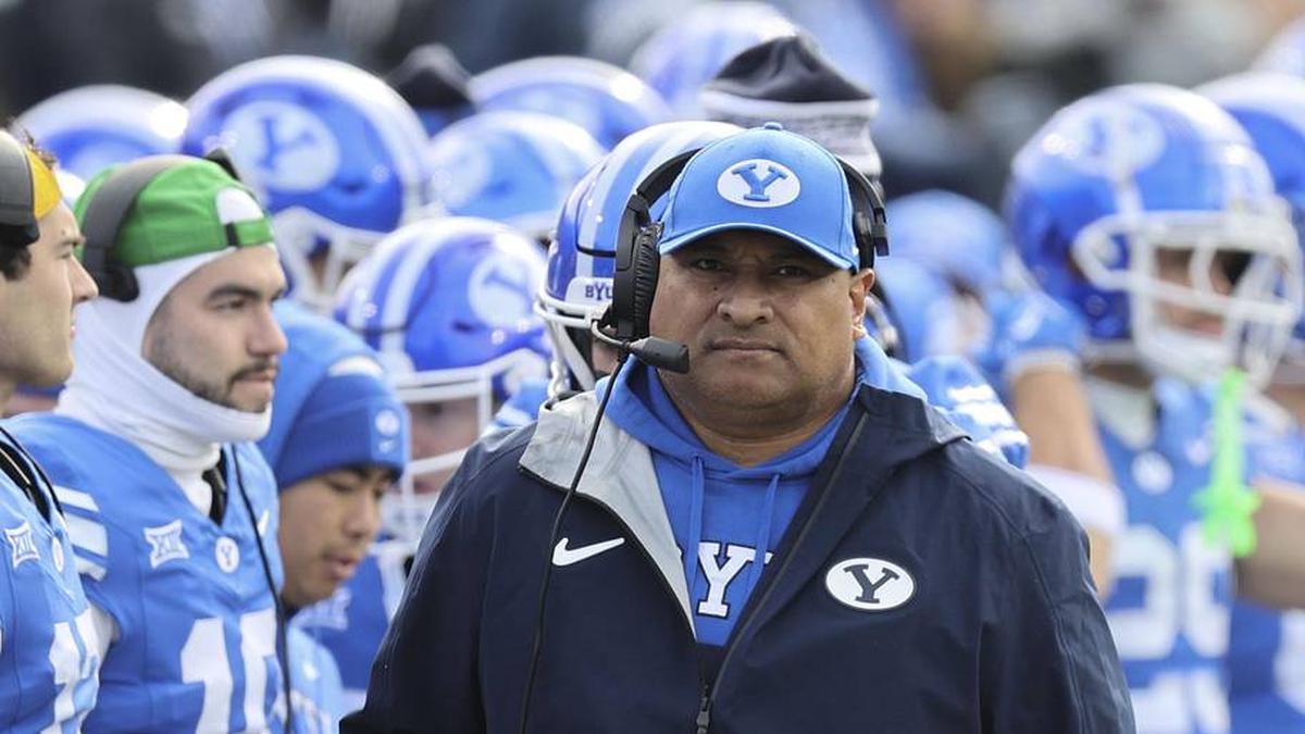  Nov 29, 2025; Provo, Utah, USA; BYU Cougars head coach Kalani Sitake during the first half against the UCF Knights at LaVell Edwards Stadium. Mandatory Credit: Rob Gray-Imagn Images | Rob Gray-Imagn Images 
