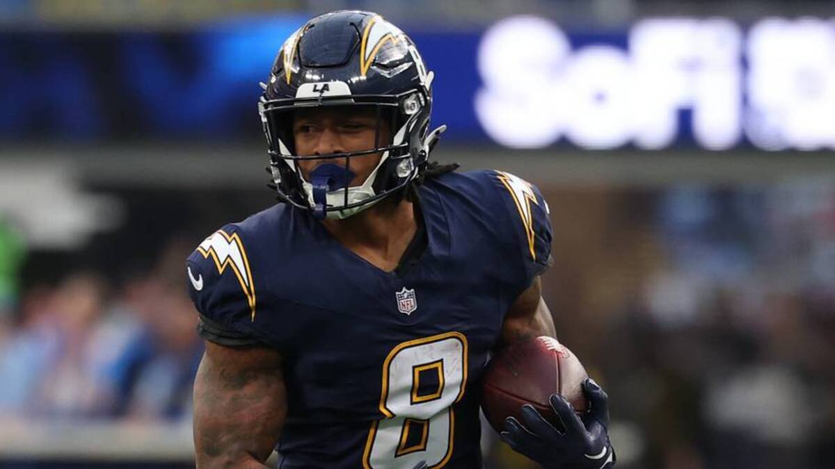  Dec 27, 2025; Inglewood, California, USA; Los Angeles Chargers running back Omarion Hampton (8) carries the ball against the Houston Texans during the first half at SoFi Stadium. Mandatory Credit: Kiyoshi Mio-Imagn Images | IMAGN IMAGES via Reuters Connect 