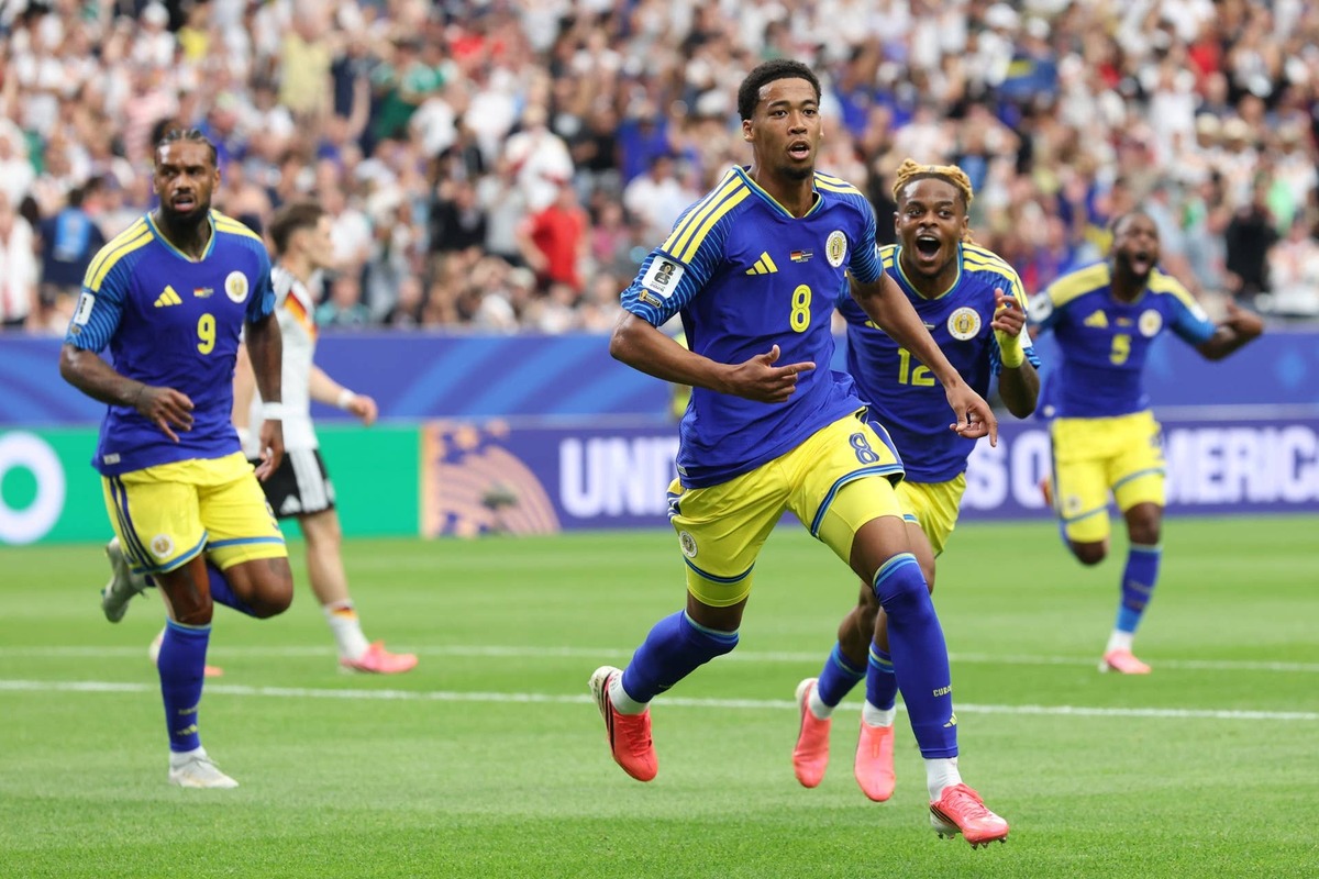  Livano Comenencia #8 of Curacao celebrates scoring his team's first goal during the FIFA World Cup 2026 Group E match between Germany and Curacao at Houston Stadium on June 14, 2026 in Houston, Texas. (Photo by Alexander Hassenstein/Getty Images) Photo by Alexander Hassenstein/Getty Images