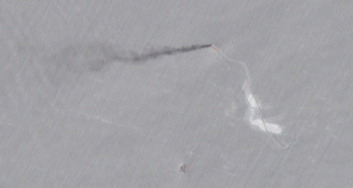 A satellite image shows the Indian-crewed tanker Jalveer, which, according to U.S. Central Command, was hit by two missiles fired by a U.S. aircraft, in the Gulf of Oman, June 11, 2026.  European Union/Copernicus Sentinel-2/Handout via REUTERS