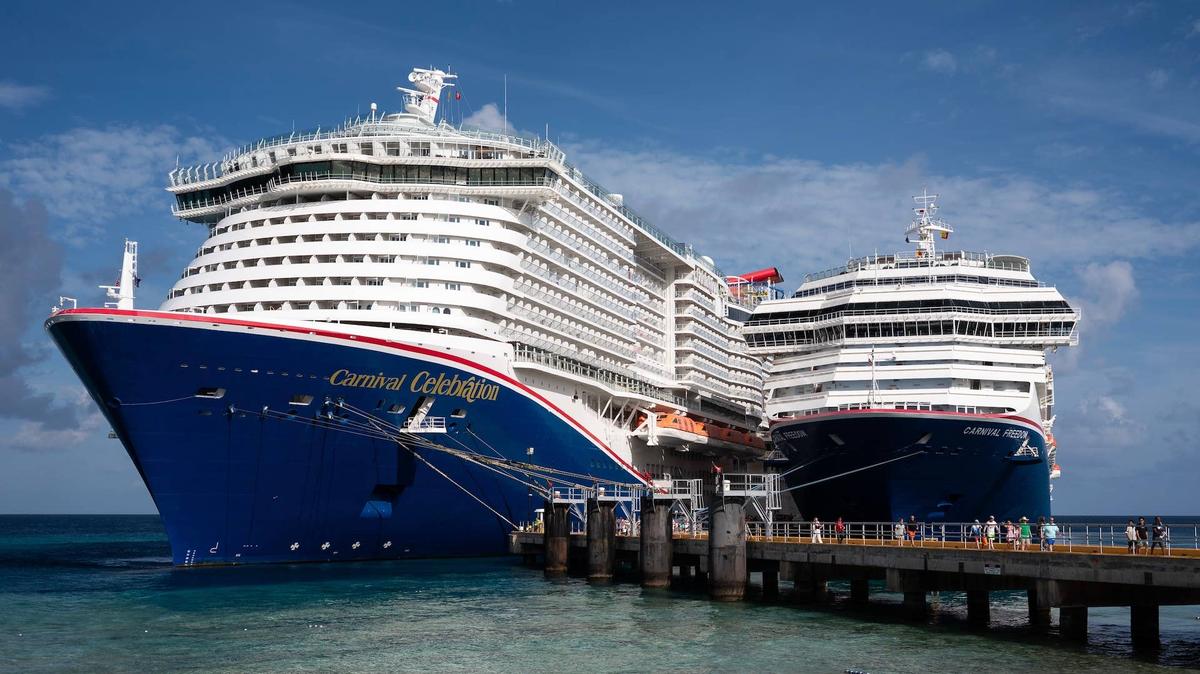 Carnival Celebration and Freedom cruise ships docked in Grand Turk.