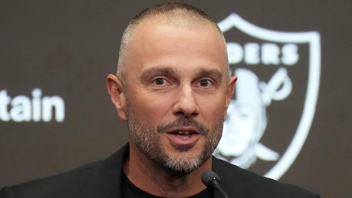  Feb 10, 2026; Henderson, NV, USA; Las Vegas Raiders general manager John Spytek at press conference at Intermountain Health Performance Center. Mandatory Credit: Kirby Lee-Imagn Images | Kirby Lee-Imagn Images 