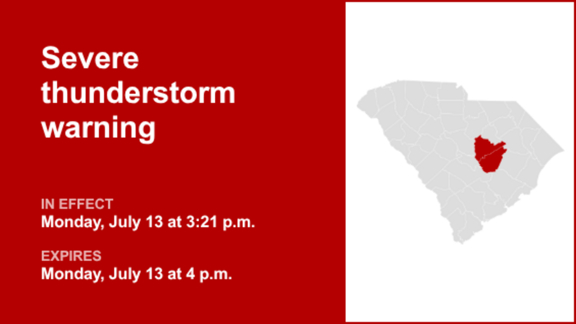 Severe thunderstorm warning issued for Clarendon and Sumter counties early Monday evening 
