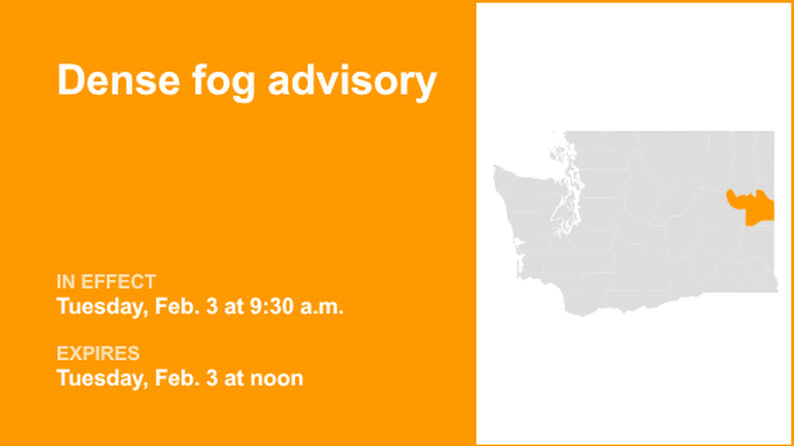 Dense fog advisory affecting Spokane area until Tuesday midday, says the NWS 