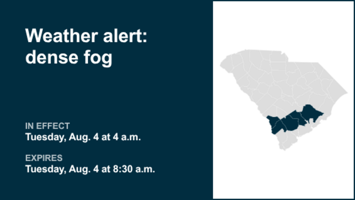 Weather alert for dense fog in Lowcountry until Tuesday morning 