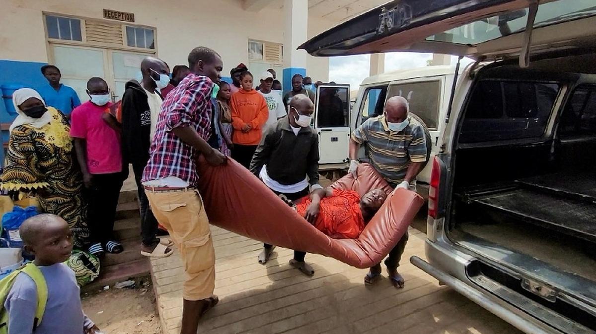 A man is carried from an ambulance as he arrives at Bunia General Referral Hospital following confirmation of an Ebola outbreak involving the Bundibugyo strain in Bunia, Ituri province, Democratic Republic of Congo, May 16, 2026.  Picture taken with a mobile phone. REUTERS/Victoire Mukenge