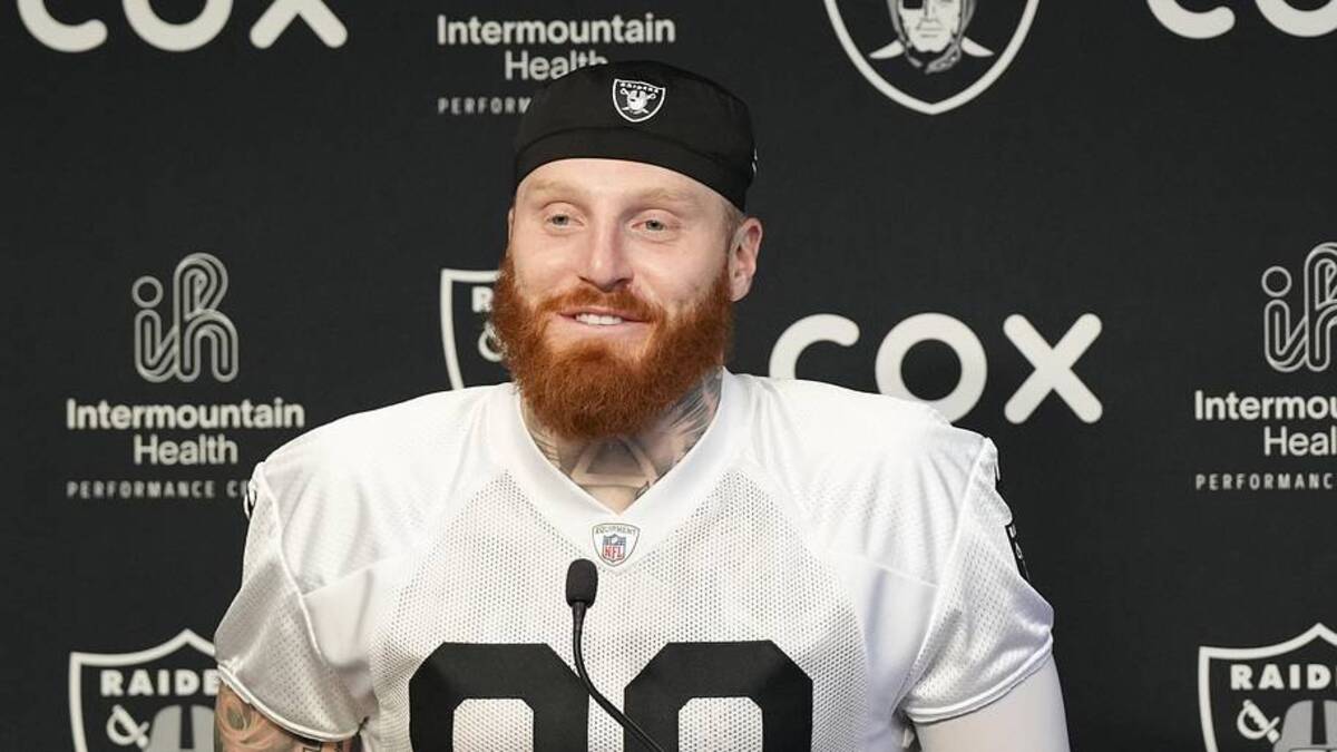  Jun 3, 2026; Henderson, NV, USA; Las Vegas Raiders defensive end Maxx Crosby (98) speaks during a news conference during organized team activities at Intermountain Health Performance Center. Mandatory Credit: Candice Ward-Imagn Images | Candice Ward-Imagn Images 