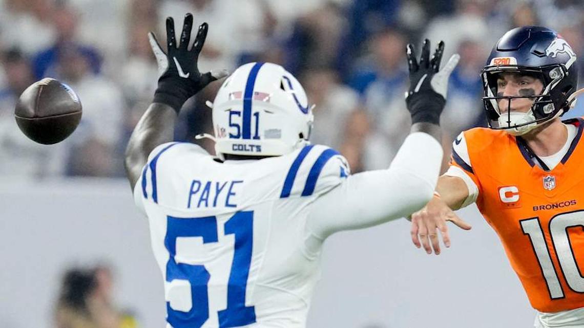  Kwity Paye signed a three-year, $48 million deal with the Raiders this offseason. | Christine Tannous/IndyStar / USA TODAY NETWORK via Imagn Images 