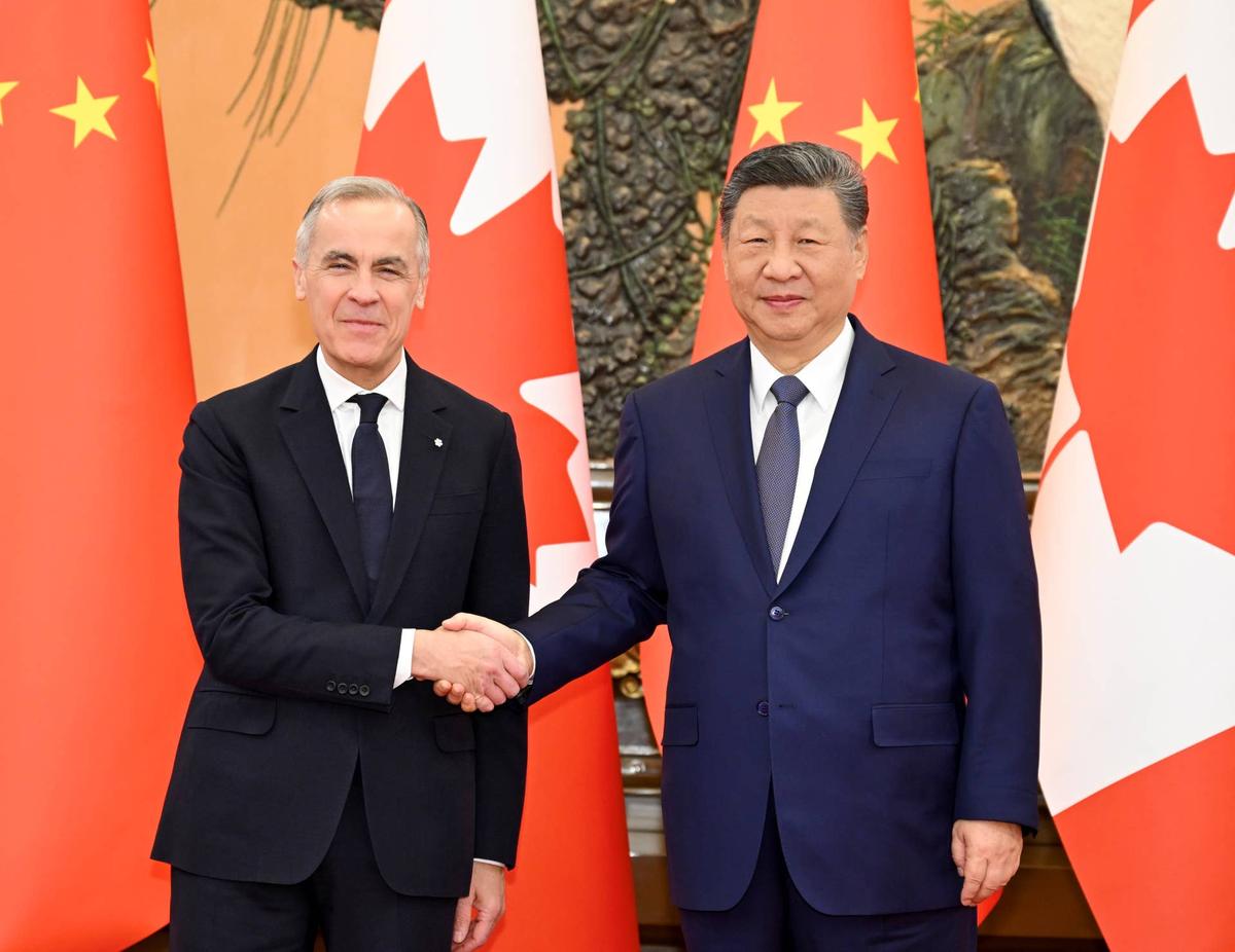  Chinese President Xi Jinping meets with Canadian Prime Minister Mark Carney at the Great Hall of the People in Beijing, capital of China, Jan. 16, 2026. Xie Huanchi/Xinhua via Getty Images