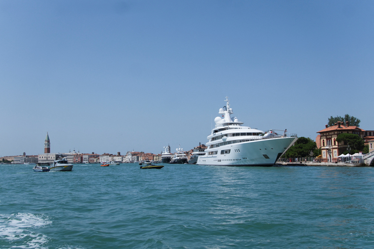 The mega-yacht belonging to Tilman J. Fertitta, the US Ambassador to Italy, has arrived in Venice, Italy, July 17, 2026. REUTERS/Manuel Silvestri