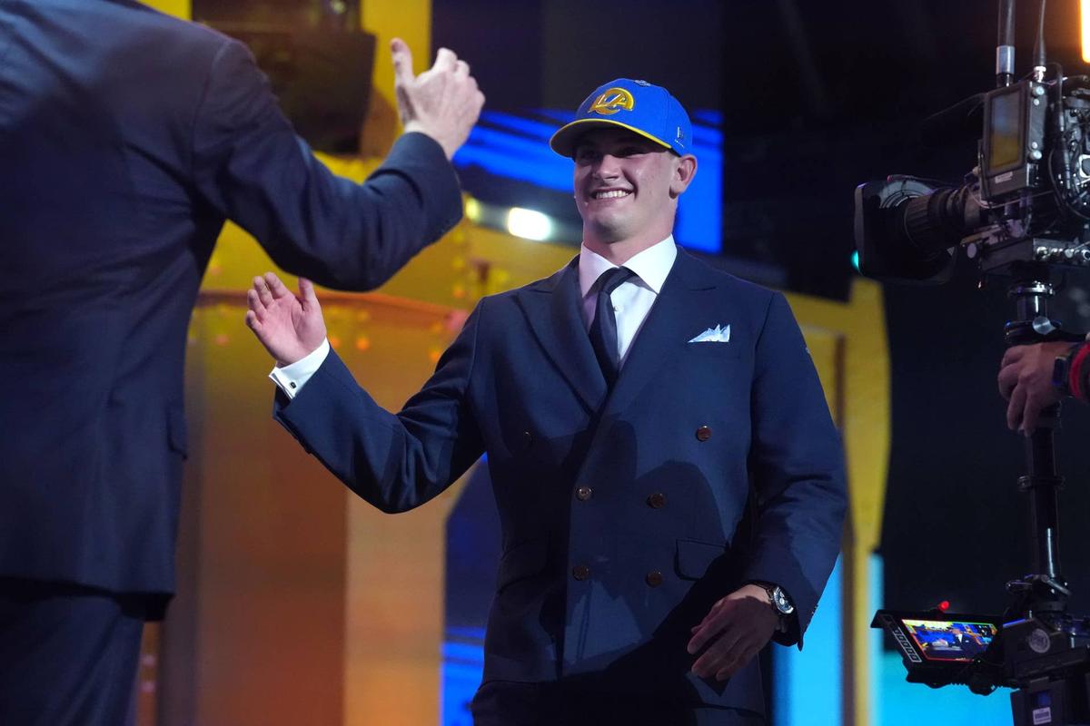  Alabama Crimson Tide quarterback Ty Simpson is selected by the Los Angeles Rams as the number 13 pick during the 2026 NFL Draft. Kirby Lee-Imagn Images