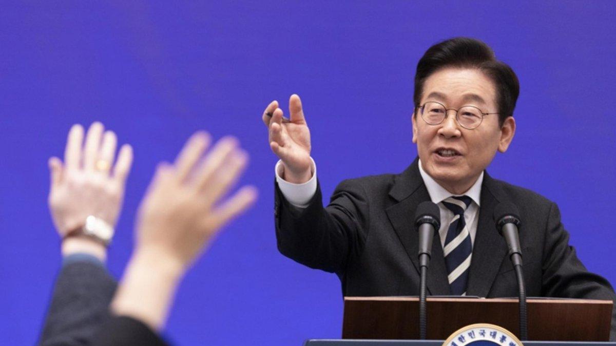 South Korean President Lee Jae Myung answers a question from a reporter during a speech about the 'restoration of democracy, and resilience of the people' during a press conference with foreign media held to mark the one-year anniversary of the 03 December martial law crisis, at the former presidential office, Cheong Wa Dae, in Seoul, South Korea, 03 December 2025. Photo by JEON HEON-KYUN /EPA