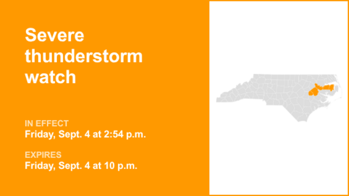 Severe thunderstorm watch affecting Eastern North Carolina until Friday night 