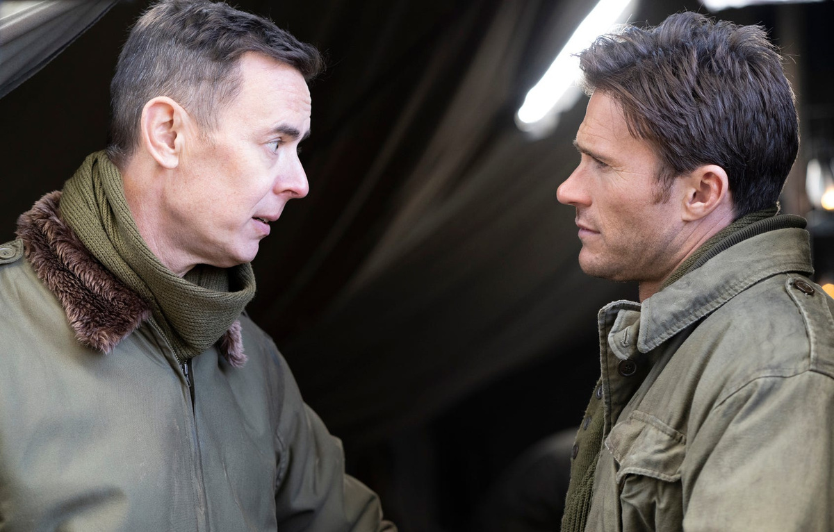 Scott Eastwood (right, with Colin Hanks) plays a soldier stuck behind enemy lines during the Battle of the Bulge in the World War II movie "Lucky Strike."