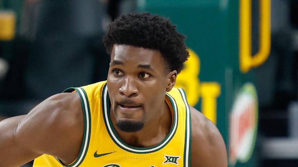  Mar 7, 2026; Waco, Texas, USA; Baylor Bears guard Tounde Yessoufou (24) dribbles the ball up court against the Utah Utes during the first half at Paul and Alejandra Foster Pavilion. Mandatory Credit: Chris Jones-Imagn Images | Chris Jones-Imagn Images 