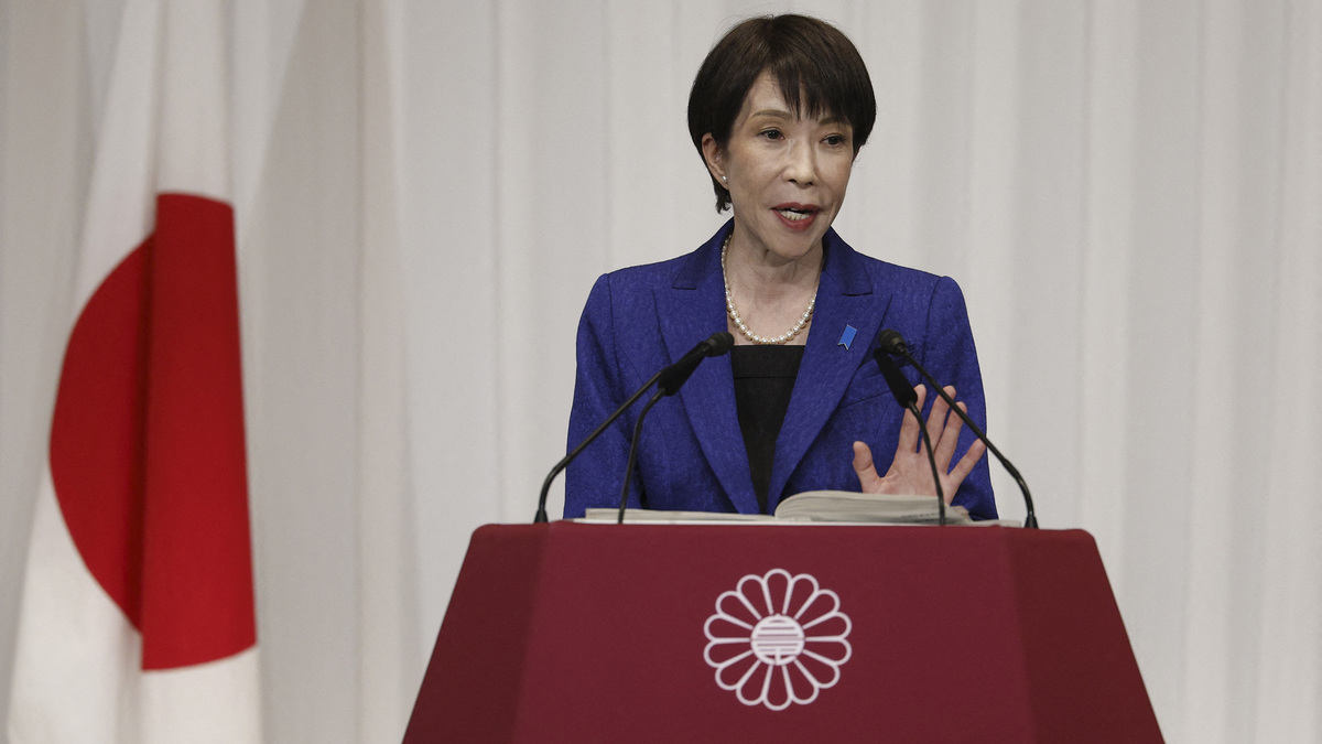 Japan's Prime Minister Sanae Takaichi, leader of the ruling Liberal Democratic Party (LDP), speaks during a press conference at the LDP headquarters in Tokyo on Monday, Feb. 9, 2026. (Franck Robichon/Pool/AFP/Getty Images/TNS)