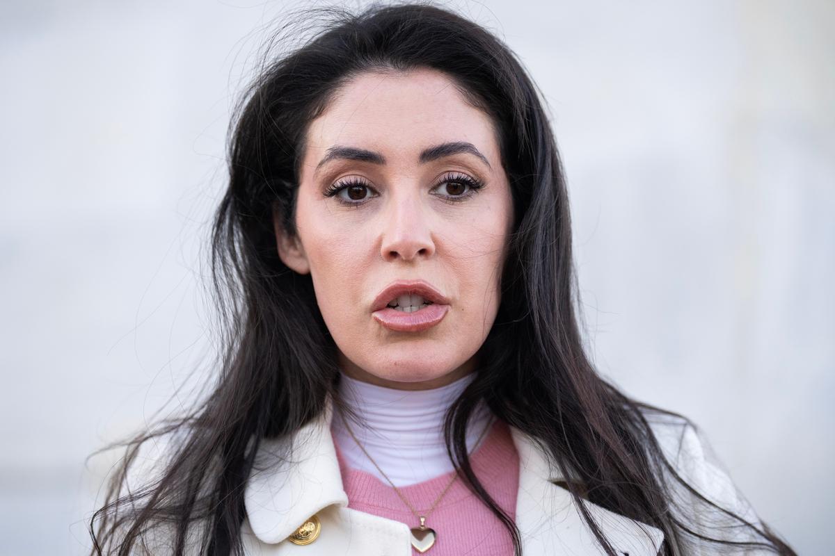  Representative Anna Paulina Luna talks with reporters outside the U.S. Capitol on April 20, 2026. 