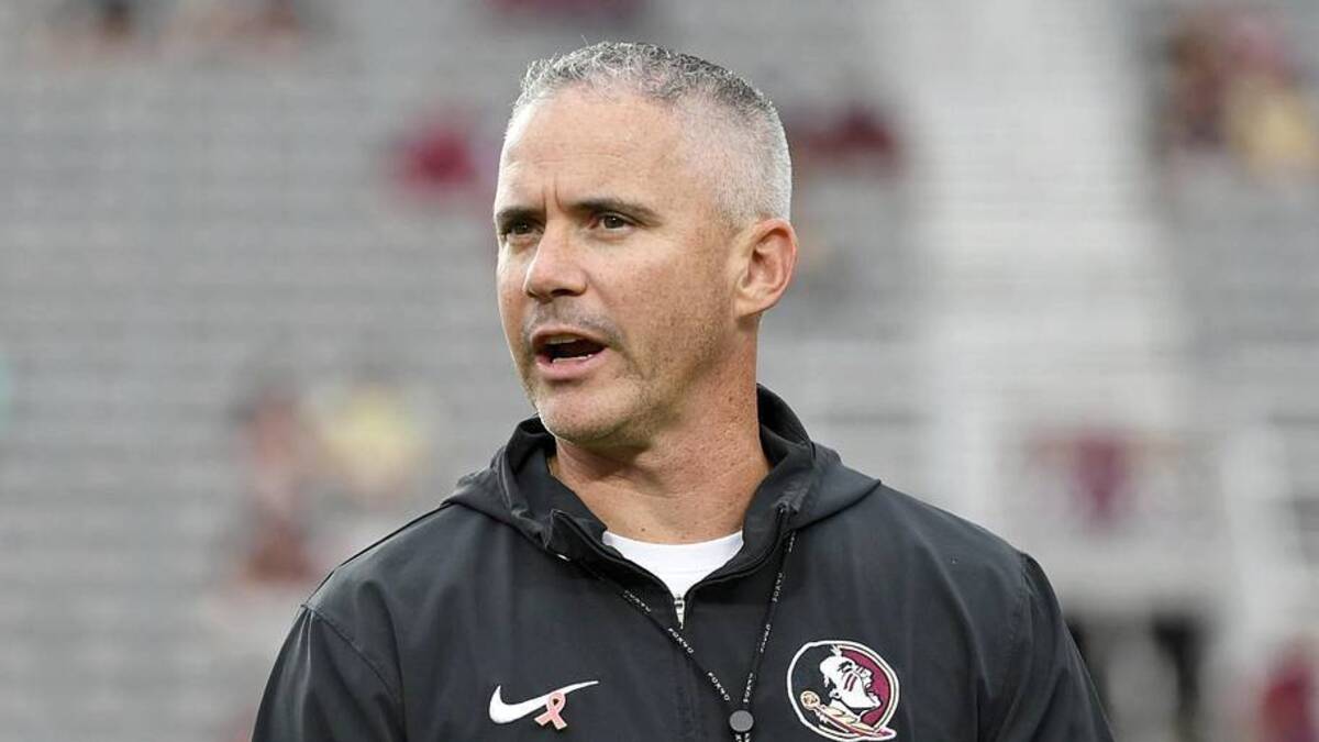 Oct 5, 2024; Tallahassee, Florida, USA; Florida State Seminoles head coach Mike Norvell reacts before the game against the Clemson Tigers at Doak S. Campbell Stadium. Mandatory Credit: Melina Myers-Imagn Images | Melina Myers-Imagn Images 