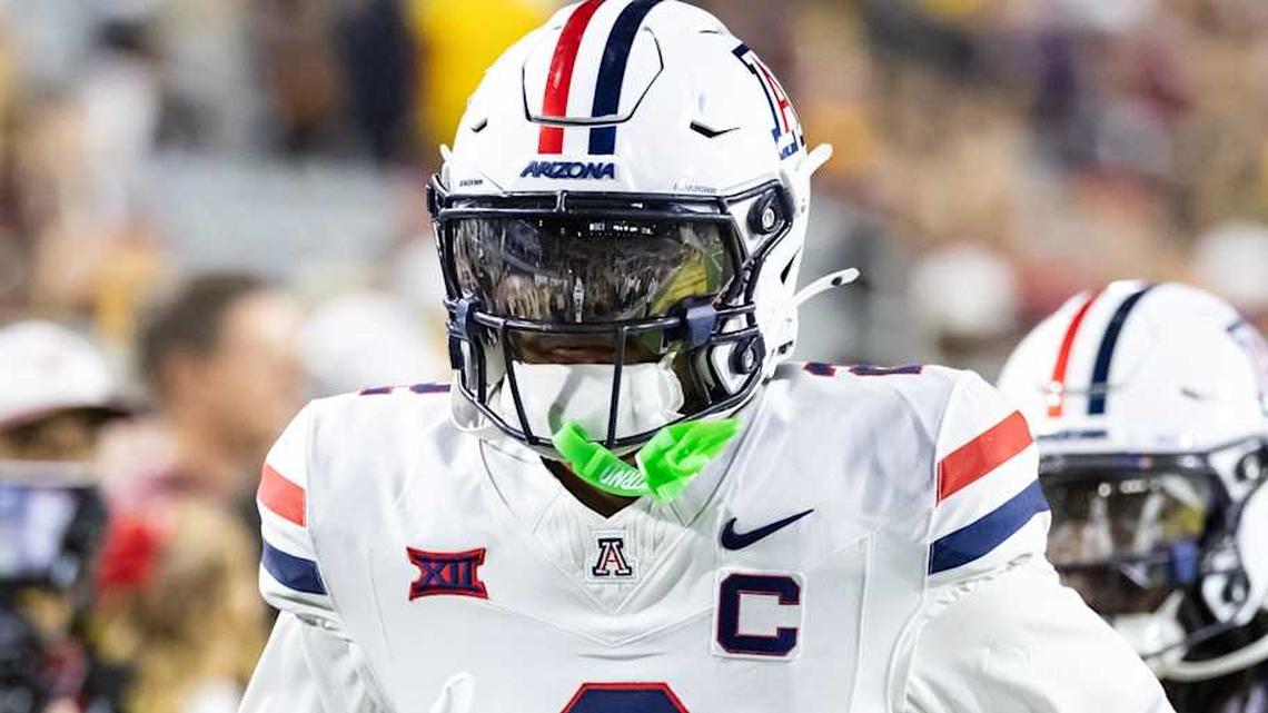  Nov 28, 2025; Tempe, Arizona, USA; Arizona Wildcats defensive back Treydan Stukes (2) against the Arizona State Sun Devils during the 99th Territorial Cup at Mountain America Stadium. Mandatory Credit: Mark J. Rebilas-Imagn Images | Mark J. Rebilas-Imagn Images 