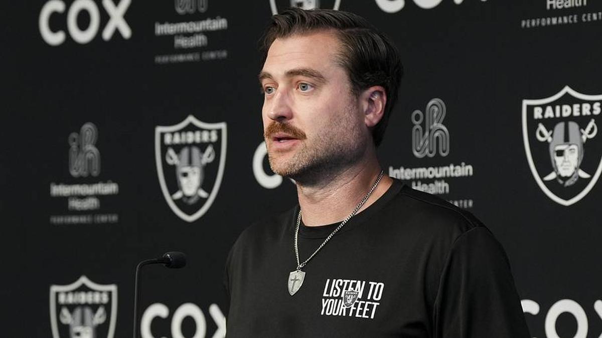  May 28, 2026; Henderson, NV, USA; Las Vegas Raiders offensive coordinator Andrew Janocko speaks during a news conference during organized team activities at Intermountain Health Performance Center. Mandatory Credit: Candice Ward-Imagn Images | Candice Ward-Imagn Images 